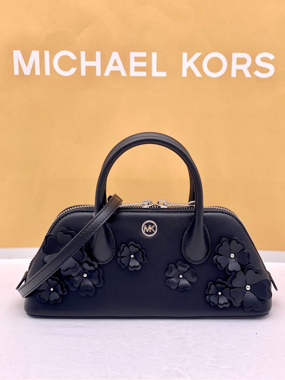 Michael Kors Black Small Floral Satchel Crossbody Black